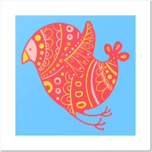 BUMBLE BIRD Cute Silly Friendly Happy Baby Animal in Red Yellow Pink - UnBlink Studio by Jackie Tahara Posters and Art